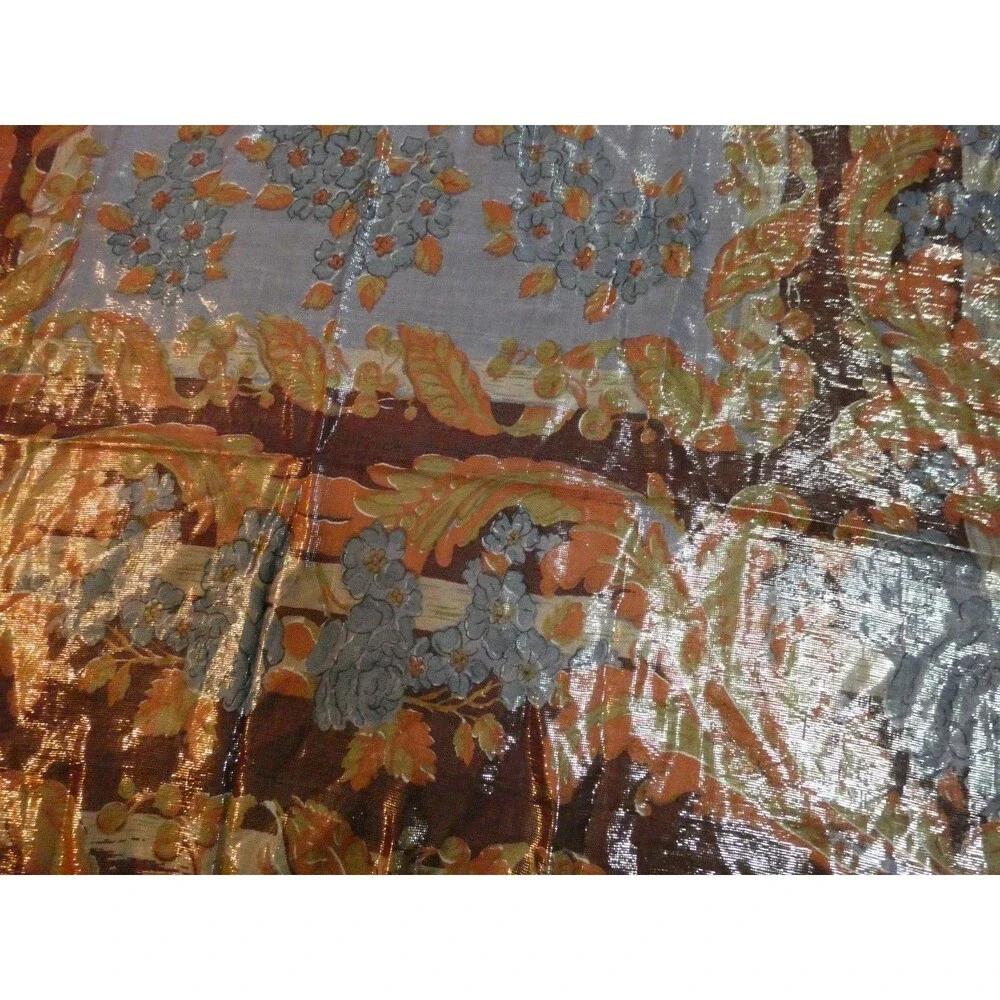 VTG Oscar de la Renta Accessory St Metallic Woven Floral Scarf Multicolor 44